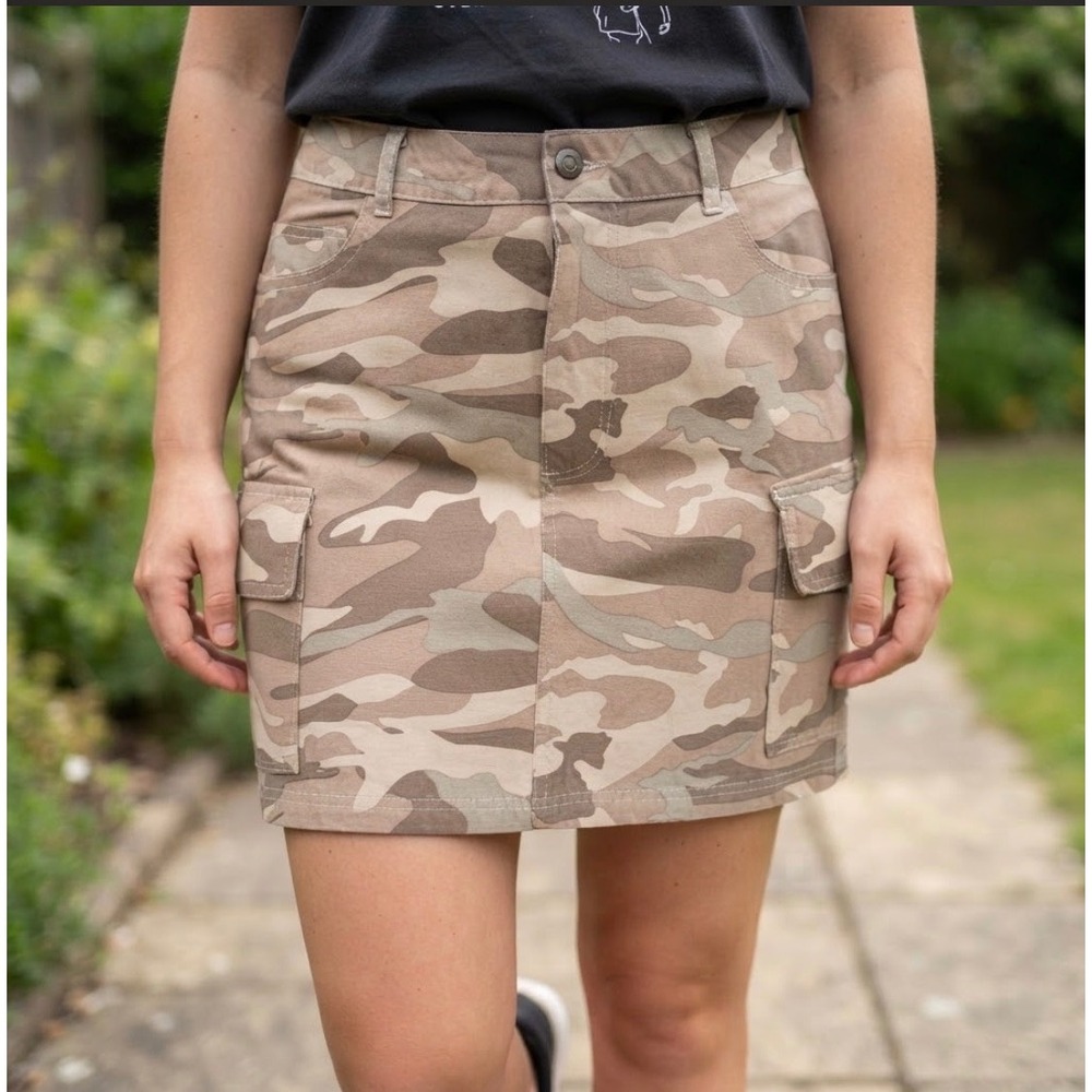 Blue Rain Camo Cargo Mini Skirt Tan Brown Camouflage Utility Streetwear Small